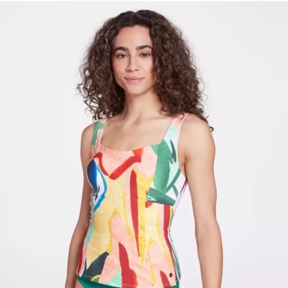 Calia NWTs Power Support Tankini Top Painterly Floral Print size XS UPF 50+